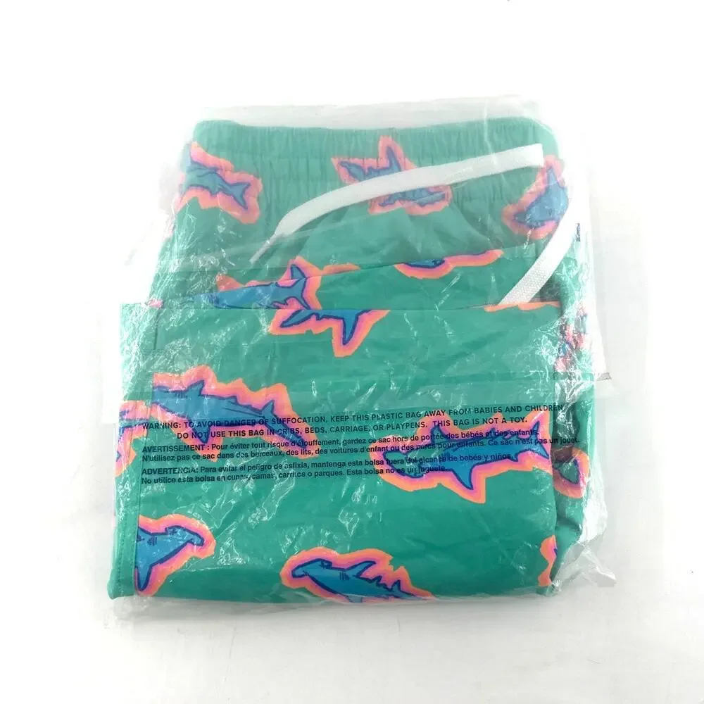 chubbies Teal Swim Trunks with Blue and Pink Starfish Print